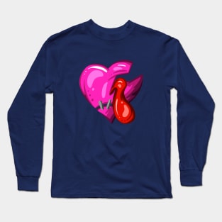 Pink Dead Zombie Heart Cartoon Illustration with Blood and for Valentines Day or Halloween Long Sleeve T-Shirt